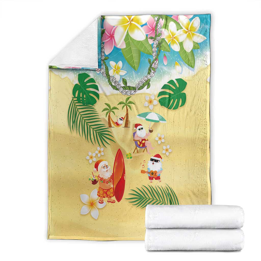 Hawaiian Mele Kalikimaka Blanket Tropical Plumeria and Lei Funny Santa Beach - Polynesian Pride