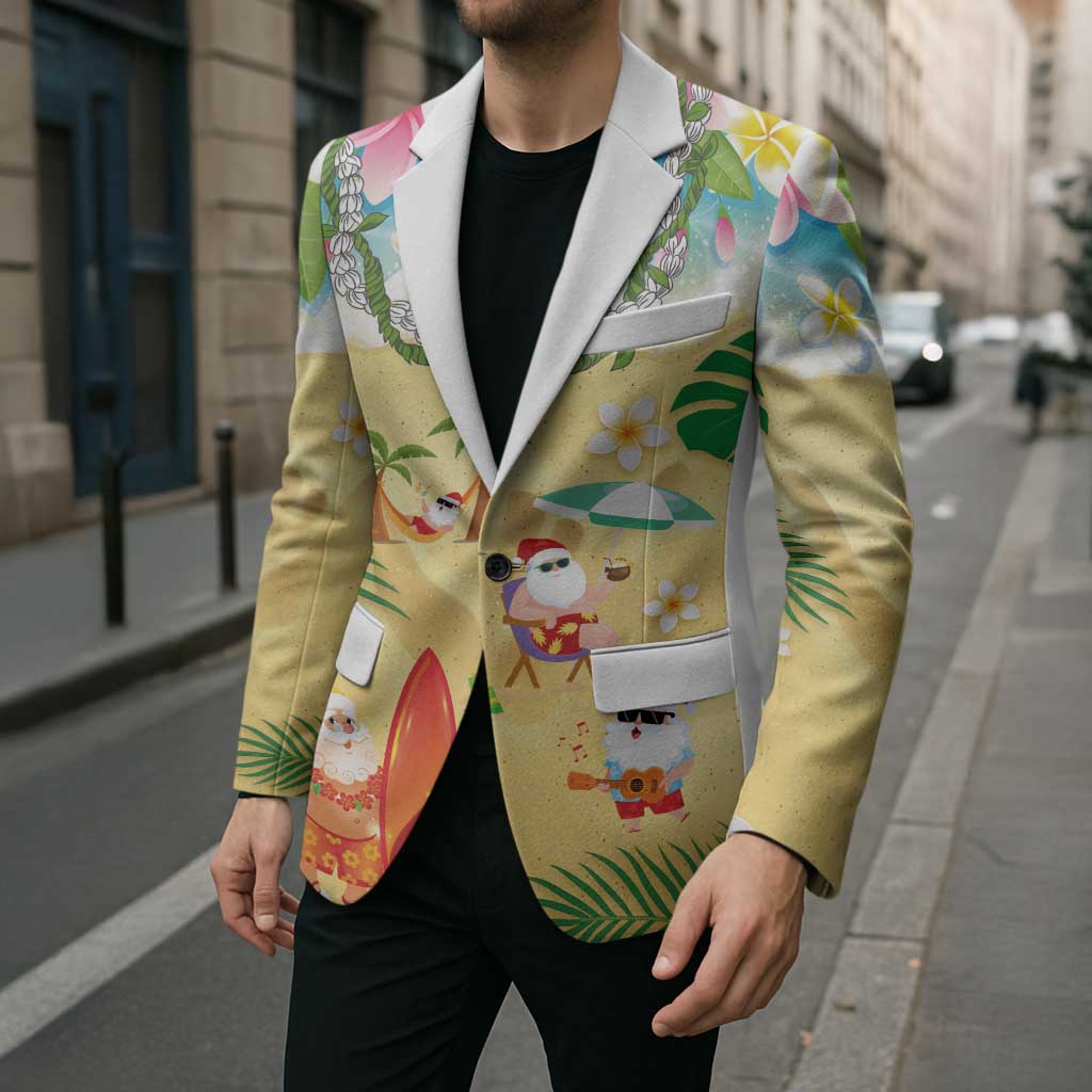 Hawaiian Mele Kalikimaka Blazer Tropical Plumeria and Lei Funny Santa Beach - Polynesian Pride
