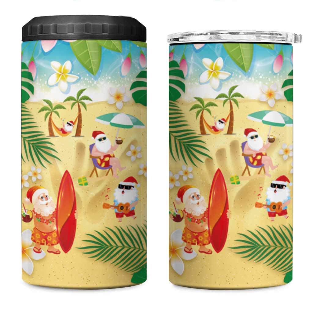 Hawaiian Mele Kalikimaka 4 in 1 Can Cooler Tumbler Tropical Plumeria and Lei Funny Santa Beach - Polynesian Pride