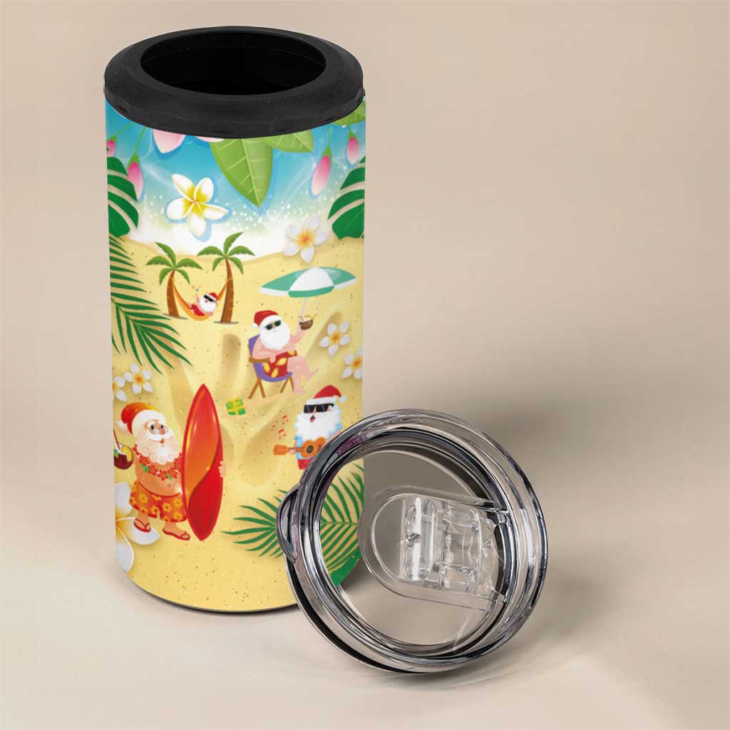 Hawaiian Mele Kalikimaka 4 in 1 Can Cooler Tumbler Tropical Plumeria and Lei Funny Santa Beach - Polynesian Pride
