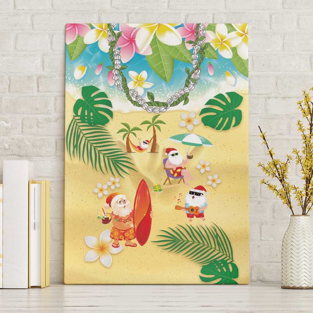Hawaiian Mele Kalikimaka Canvas Wall Art Tropical Plumeria and Lei Funny Santa Beach - Polynesian Pride
