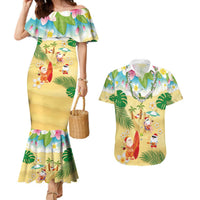 Hawaiian Mele Kalikimaka Couples Matching Mermaid Dress and Hawaiian Shirt Tropical Plumeria and Lei Funny Santa Beach LT03 Multicolor - Polynesian Pride