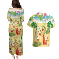 Hawaiian Mele Kalikimaka Couples Matching Puletasi and Hawaiian Shirt Tropical Plumeria and Lei Funny Santa Beach LT03 - Polynesian Pride