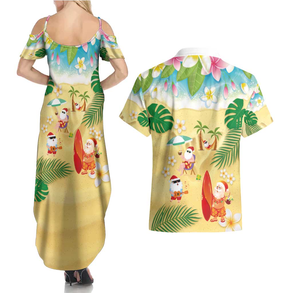 Hawaiian Mele Kalikimaka Couples Matching Summer Maxi Dress and Hawaiian Shirt Tropical Plumeria and Lei Funny Santa Beach LT03 - Polynesian Pride