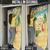 Hawaiian Mele Kalikimaka Door Cover Tropical Plumeria and Lei Funny Santa Beach - Polynesian Pride