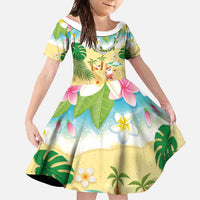 Hawaiian Mele Kalikimaka Family Matching Long Sleeve Bodycon Dress and Hawaiian Shirt Tropical Plumeria and Lei Funny Santa Beach LT03 Daughter's Dress Multicolor - Polynesian Pride