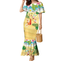 Hawaiian Mele Kalikimaka Family Matching Mermaid Dress and Hawaiian Shirt Tropical Plumeria and Lei Funny Santa Beach LT03 Mom's Dress Multicolor - Polynesian Pride