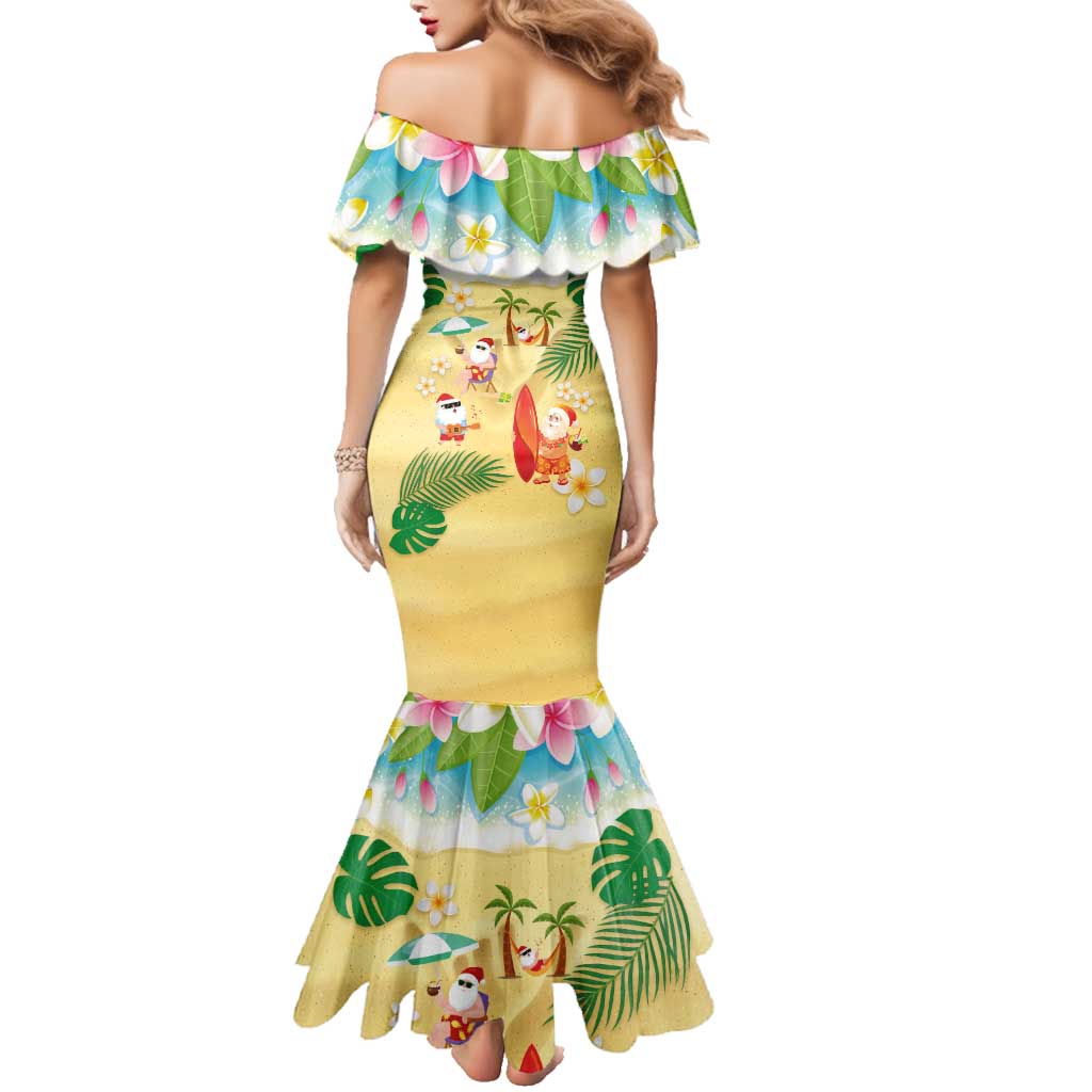 Hawaiian Mele Kalikimaka Family Matching Mermaid Dress and Hawaiian Shirt Tropical Plumeria and Lei Funny Santa Beach LT03 - Polynesian Pride