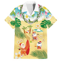 Hawaiian Mele Kalikimaka Family Matching Off Shoulder Maxi Dress and Hawaiian Shirt Tropical Plumeria and Lei Funny Santa Beach LT03 Dad's Shirt - Short Sleeve Multicolor - Polynesian Pride