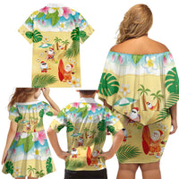 Hawaiian Mele Kalikimaka Family Matching Off Shoulder Short Dress and Hawaiian Shirt Tropical Plumeria and Lei Funny Santa Beach LT03 - Polynesian Pride