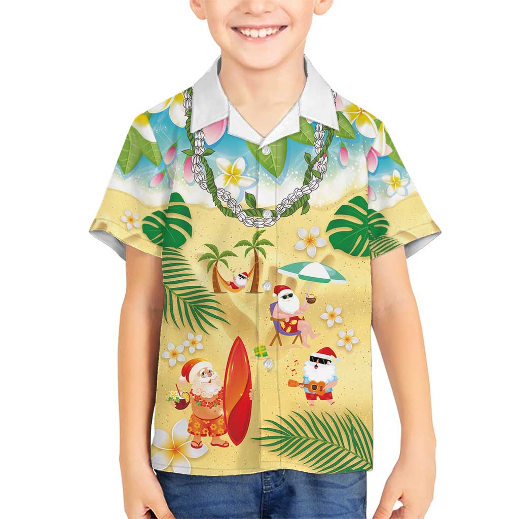 Hawaiian Mele Kalikimaka Family Matching Off Shoulder Short Dress and Hawaiian Shirt Tropical Plumeria and Lei Funny Santa Beach LT03 Son's Shirt Multicolor - Polynesian Pride