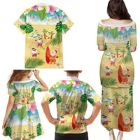Hawaiian Mele Kalikimaka Family Matching Puletasi and Hawaiian Shirt Tropical Plumeria and Lei Funny Santa Beach LT03 - Polynesian Pride