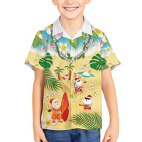 Hawaiian Mele Kalikimaka Family Matching Puletasi and Hawaiian Shirt Tropical Plumeria and Lei Funny Santa Beach LT03 Son's Shirt Multicolor - Polynesian Pride