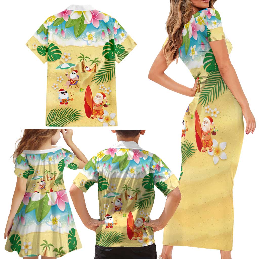 Hawaiian Mele Kalikimaka Family Matching Short Sleeve Bodycon Dress and Hawaiian Shirt Tropical Plumeria and Lei Funny Santa Beach LT03 - Polynesian Pride