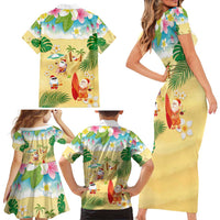 Hawaiian Mele Kalikimaka Family Matching Short Sleeve Bodycon Dress and Hawaiian Shirt Tropical Plumeria and Lei Funny Santa Beach LT03 - Polynesian Pride