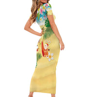 Hawaiian Mele Kalikimaka Family Matching Short Sleeve Bodycon Dress and Hawaiian Shirt Tropical Plumeria and Lei Funny Santa Beach LT03 - Polynesian Pride