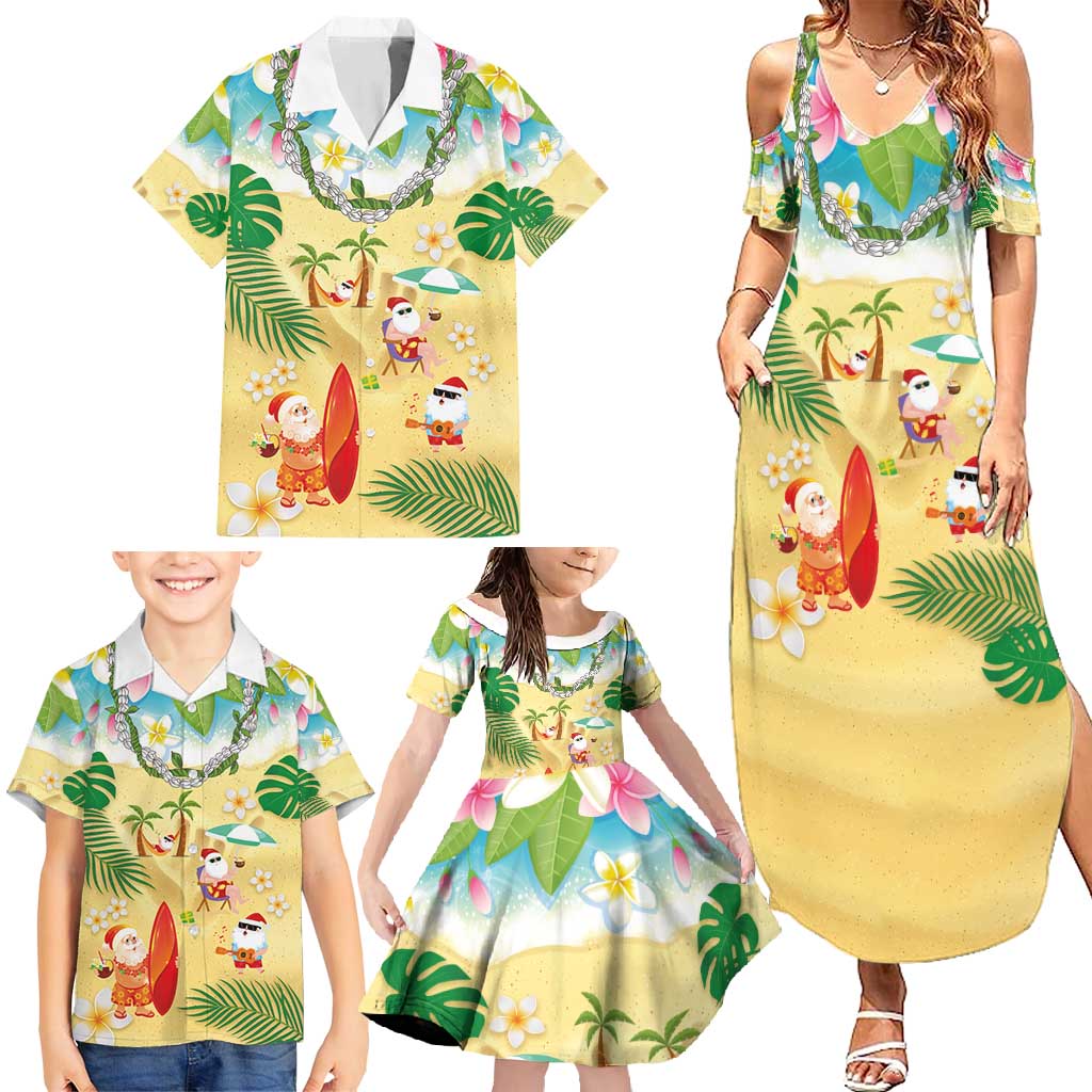 Hawaiian Mele Kalikimaka Family Matching Summer Maxi Dress and Hawaiian Shirt Tropical Plumeria and Lei Funny Santa Beach LT03 - Polynesian Pride