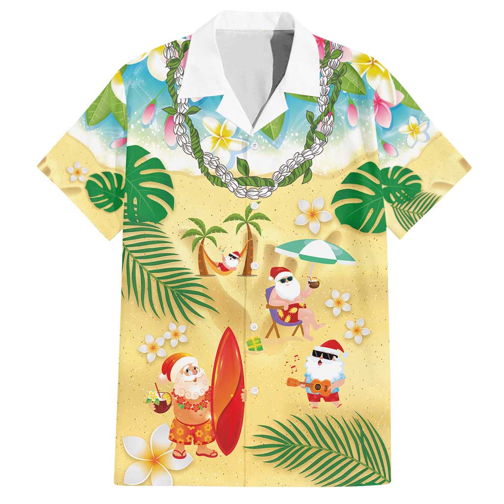Hawaiian Mele Kalikimaka Family Matching Summer Maxi Dress and Hawaiian Shirt Tropical Plumeria and Lei Funny Santa Beach LT03 Dad's Shirt - Short Sleeve Multicolor - Polynesian Pride