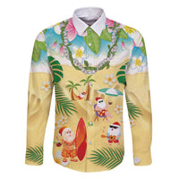 Hawaiian Mele Kalikimaka Family Matching Summer Maxi Dress and Hawaiian Shirt Tropical Plumeria and Lei Funny Santa Beach LT03 Dad's Shirt - Long Sleeve Multicolor - Polynesian Pride