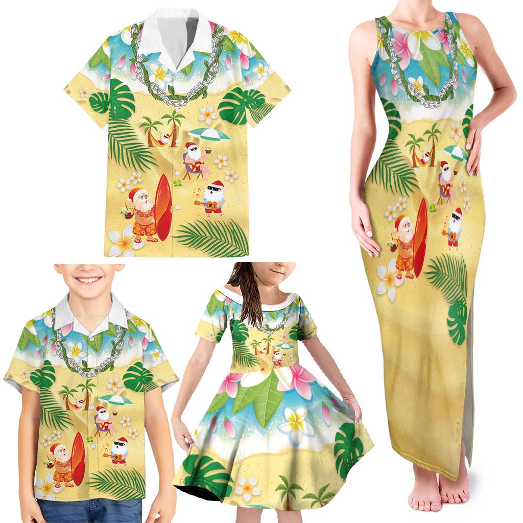 Hawaiian Mele Kalikimaka Family Matching Tank Maxi Dress and Hawaiian Shirt Tropical Plumeria and Lei Funny Santa Beach LT03 - Polynesian Pride