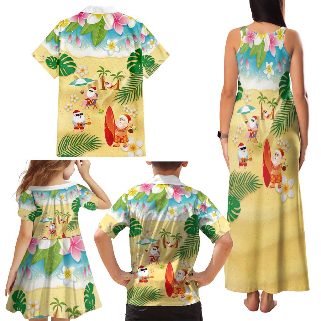 Hawaiian Mele Kalikimaka Family Matching Tank Maxi Dress and Hawaiian Shirt Tropical Plumeria and Lei Funny Santa Beach LT03 - Polynesian Pride