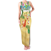 Hawaiian Mele Kalikimaka Family Matching Tank Maxi Dress and Hawaiian Shirt Tropical Plumeria and Lei Funny Santa Beach LT03 Mom's Dress Multicolor - Polynesian Pride