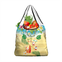 Hawaiian Mele Kalikimaka Grocery Bag Tropical Plumeria and Lei Funny Santa Beach - Polynesian Pride