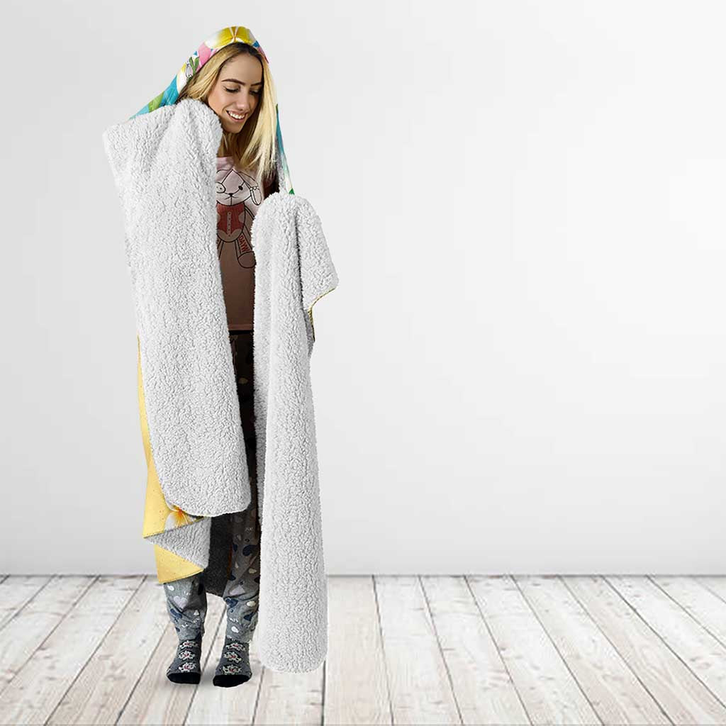 Hawaiian Mele Kalikimaka Hooded Blanket Tropical Plumeria and Lei Funny Santa Beach - Polynesian Pride