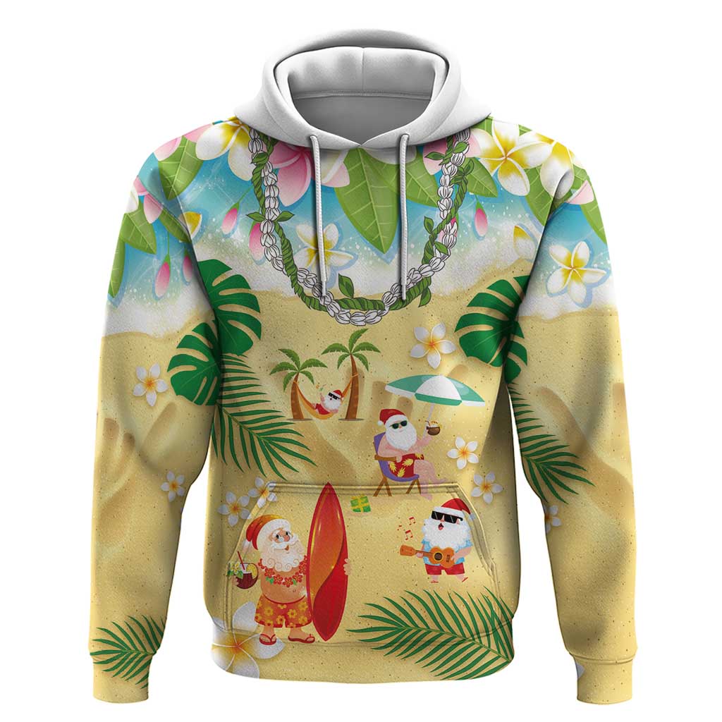 Hawaiian Mele Kalikimaka Hoodie Tropical Plumeria and Lei Funny Santa Beach - Polynesian Pride
