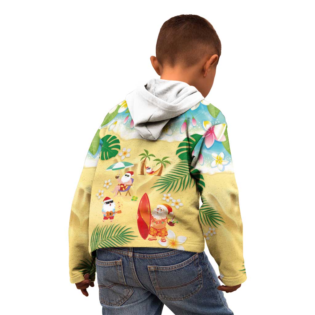 Hawaiian Mele Kalikimaka Kid Hoodie Tropical Plumeria and Lei Funny Santa Beach - Polynesian Pride