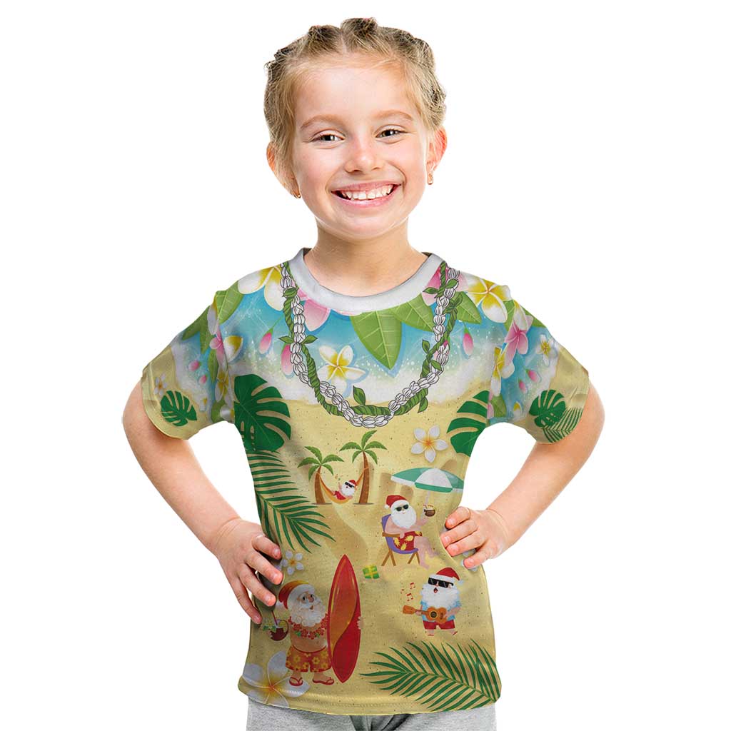 Hawaiian Mele Kalikimaka Kid T Shirt Tropical Plumeria and Lei Funny Santa Beach - Polynesian Pride
