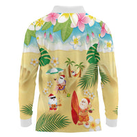 Hawaiian Mele Kalikimaka Long Sleeve Polo Shirt Tropical Plumeria and Lei Funny Santa Beach - Polynesian Pride