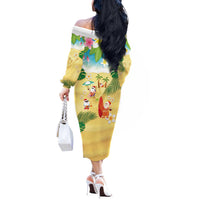 Hawaiian Mele Kalikimaka Off The Shoulder Long Sleeve Dress Tropical Plumeria and Lei Funny Santa Beach - Polynesian Pride