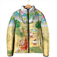 Hawaiian Mele Kalikimaka Padded Jacket Tropical Plumeria and Lei Funny Santa Beach - Polynesian Pride