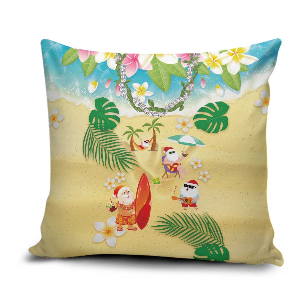 Hawaiian Mele Kalikimaka Pillow Cover Tropical Plumeria and Lei Funny Santa Beach - Polynesian Pride