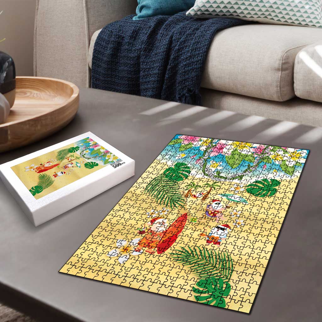 Hawaiian Mele Kalikimaka Puzzle Tropical Plumeria and Lei Funny Santa Beach - Polynesian Pride
