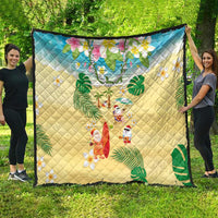 Hawaiian Mele Kalikimaka Quilt Tropical Plumeria and Lei Funny Santa Beach - Polynesian Pride