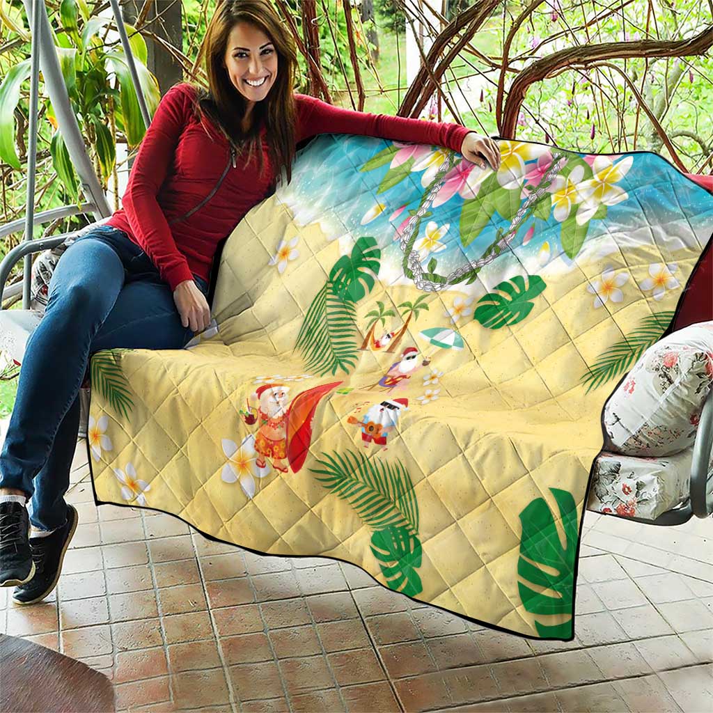 Hawaiian Mele Kalikimaka Quilt Tropical Plumeria and Lei Funny Santa Beach - Polynesian Pride