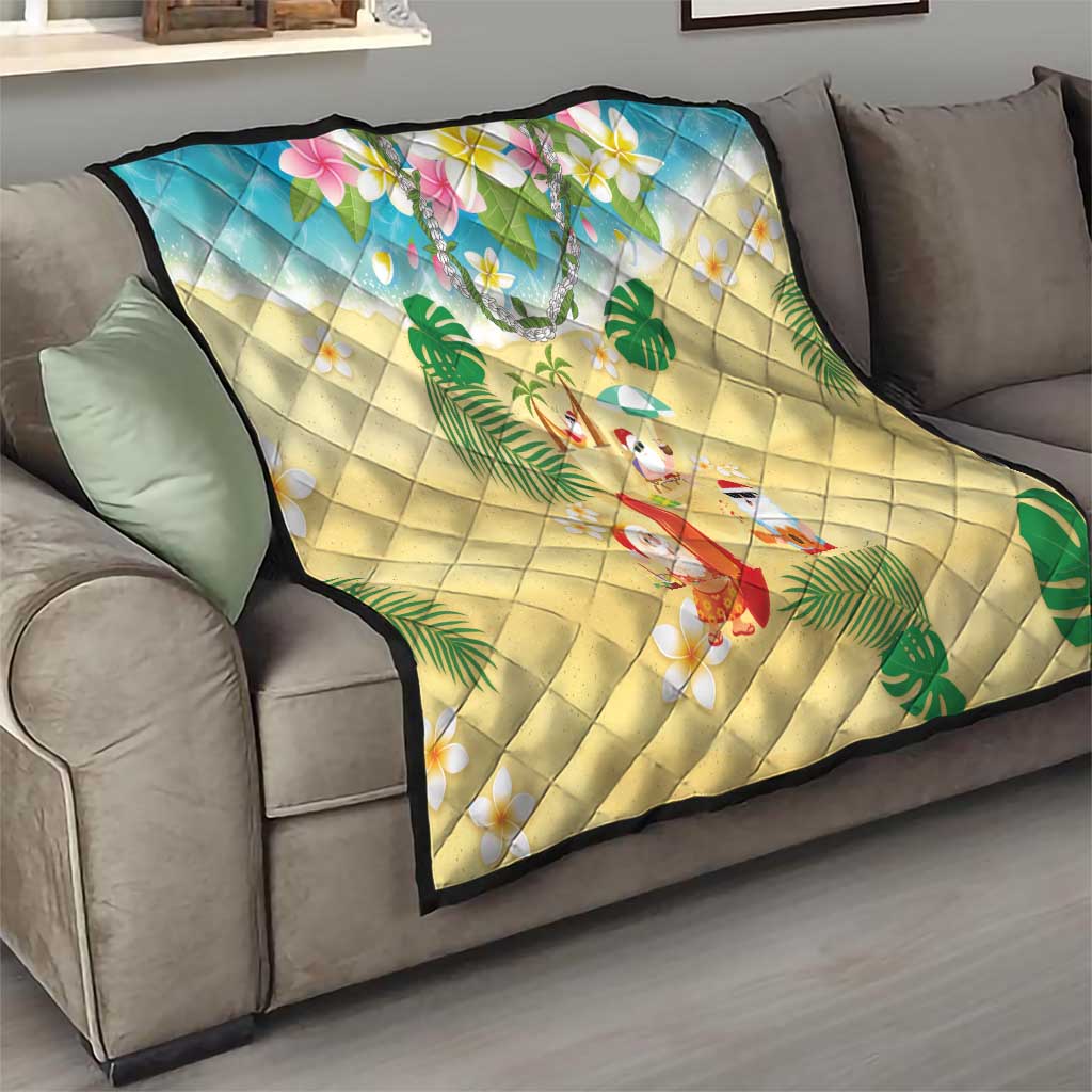 Hawaiian Mele Kalikimaka Quilt Tropical Plumeria and Lei Funny Santa Beach - Polynesian Pride