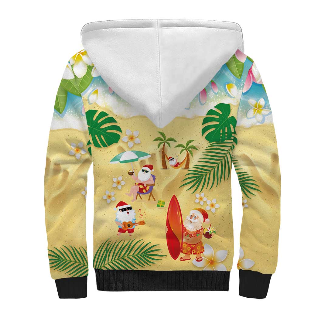 Hawaiian Mele Kalikimaka Sherpa Hoodie Tropical Plumeria and Lei Funny Santa Beach - Polynesian Pride