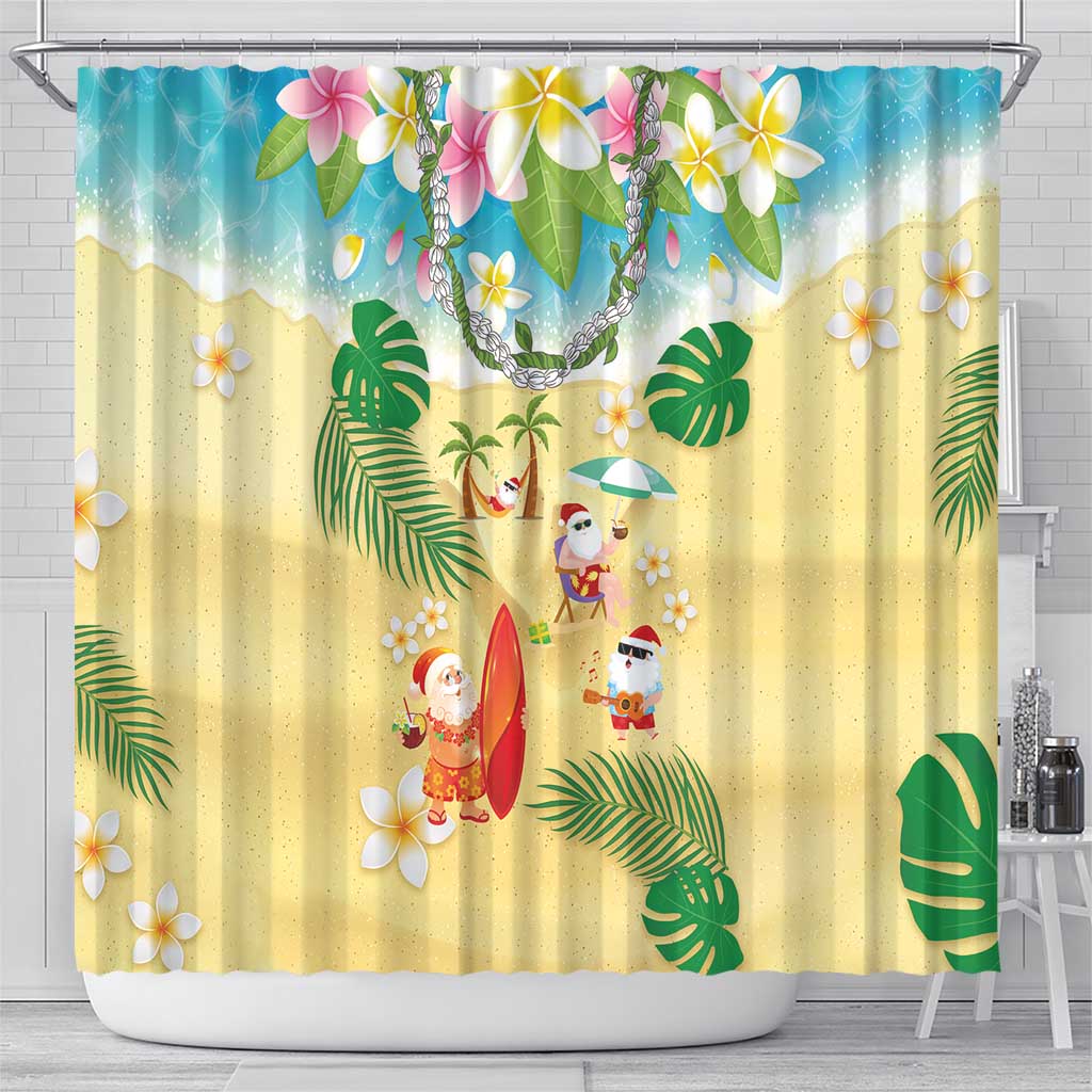 Hawaiian Mele Kalikimaka Shower Curtain Tropical Plumeria and Lei Funny Santa Beach - Polynesian Pride