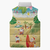 Hawaiian Mele Kalikimaka Sleeveless Puffer Jacket Tropical Plumeria and Lei Funny Santa Beach - Polynesian Pride
