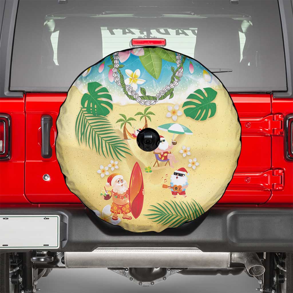 Hawaiian Mele Kalikimaka Spare Tire Cover Tropical Plumeria and Lei Funny Santa Beach - Polynesian Pride
