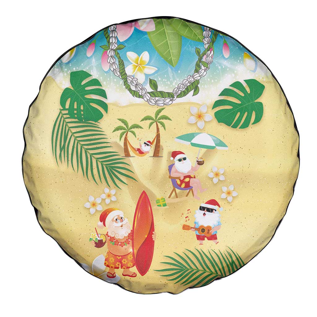 Hawaiian Mele Kalikimaka Spare Tire Cover Tropical Plumeria and Lei Funny Santa Beach - Polynesian Pride