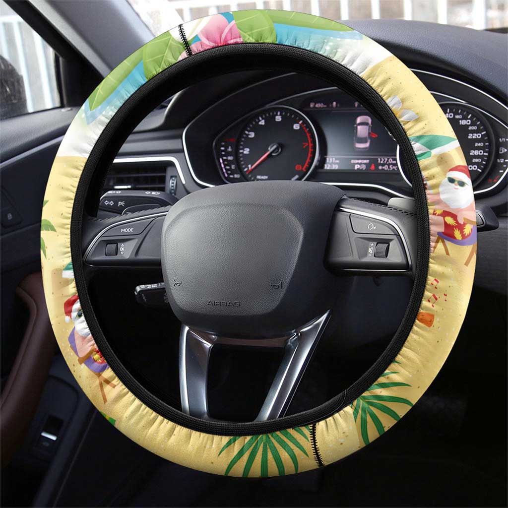 Hawaiian Mele Kalikimaka Steering Wheel Cover Tropical Plumeria and Lei Funny Santa Beach - Polynesian Pride
