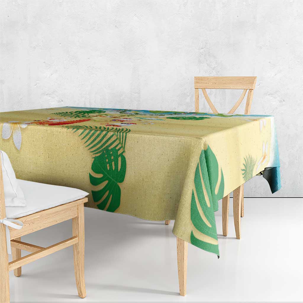 Hawaiian Mele Kalikimaka Tablecloth Tropical Plumeria and Lei Funny Santa Beach - Polynesian Pride