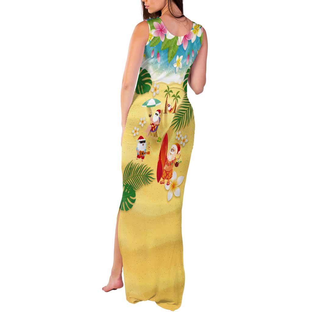Hawaiian Mele Kalikimaka Tank Maxi Dress Tropical Plumeria and Lei Funny Santa Beach - Polynesian Pride