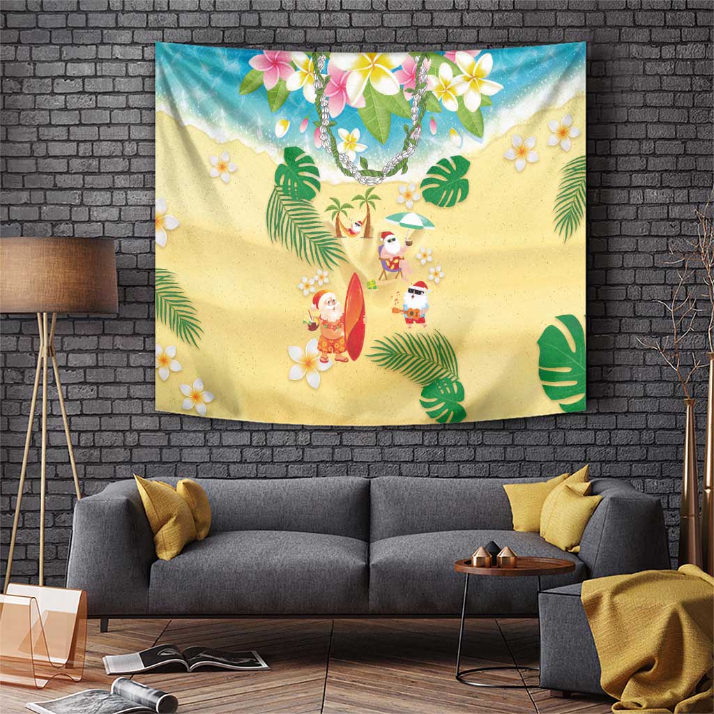 Hawaiian Mele Kalikimaka Tapestry Tropical Plumeria and Lei Funny Santa Beach - Polynesian Pride