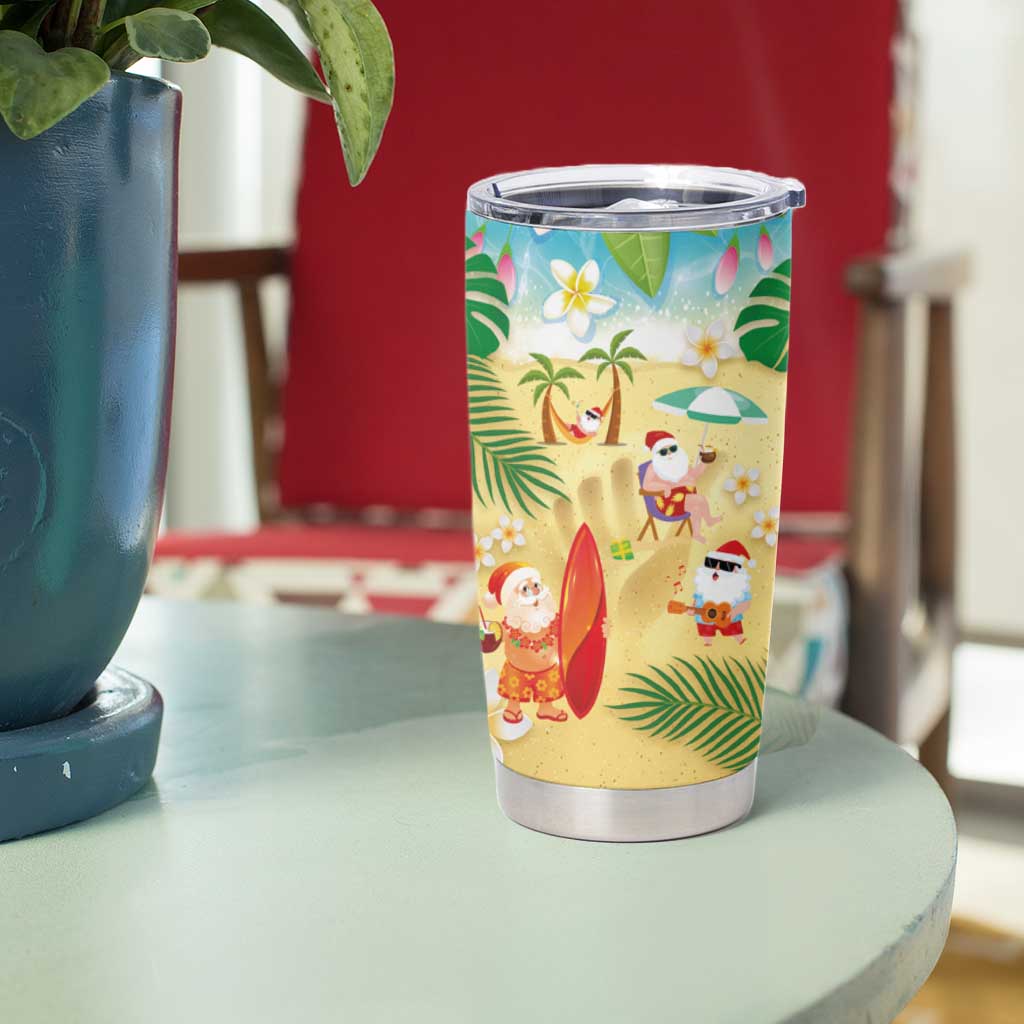 Hawaiian Mele Kalikimaka Tumbler Cup Tropical Plumeria and Lei Funny Santa Beach - Polynesian Pride