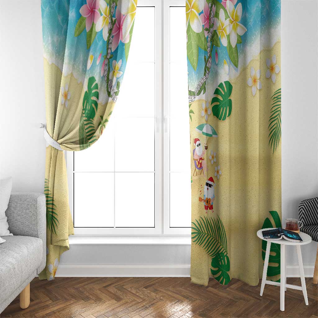 Hawaiian Mele Kalikimaka Window Curtain Tropical Plumeria and Lei Funny Santa Beach - Polynesian Pride